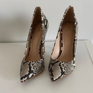 ALDO Snake-Print Pointed Toe Pumps in Black & Cream